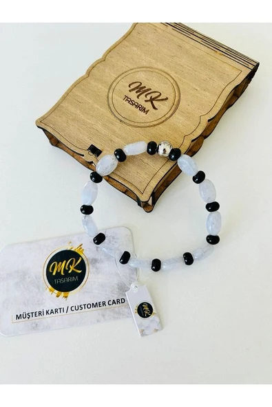 Gerçek Mavi Akik- Siyah Akik Bileklik| Mktasarım Özel Kutusunda | Mktasarım Özel Müşteri Kartlı - Resim 3