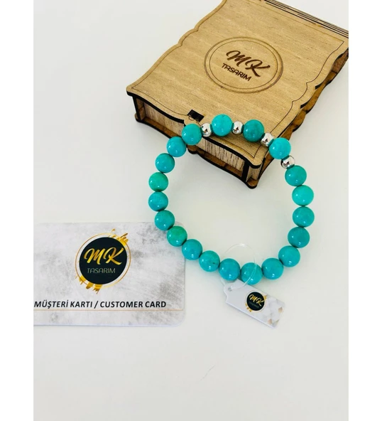 GERÇEK TURKUAZ TAŞI BİLEKLİK  MÜŞTERİ KARTLI ÖZEL KUTUSUNDA MK.001.005 - Resim 2