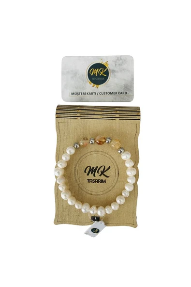 GERÇEK İNCİ - SİTRİN TAŞI BİLEKLİK - Resim 2