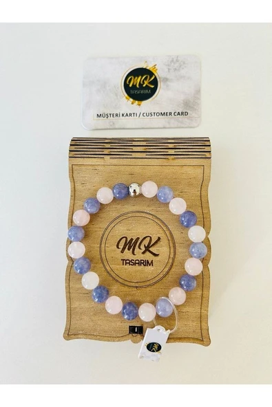 Pembe Ve Gerçek Mavi Kuvars Taşı Bileklik Özel Kutusunda ürün görseli