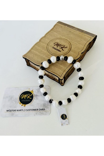 Gerçek Inci Gerçek Siyah Akik Bileklik - Resim 2