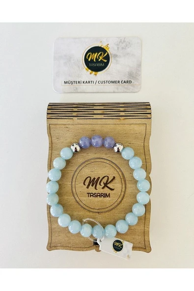 Gerçek Mavi-mor Kuvars Taşı Bileklik | Mktasarım Özel Kutusunda | Mktasarım Müşteri Kartlı - Resim 2