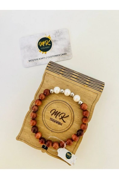 Gerçek Kahve Yıldız Taşı-gerçek Inci Bileklik | Mktasarım Özel Tasarım Kutusunda|özel Müşteri Kartlı