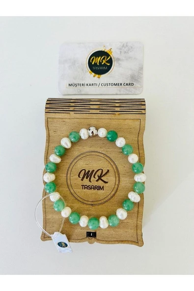 Gerçek Inci- Aventurin Bileklik | Mktasarım Özel Kutusunda | ürün görseli