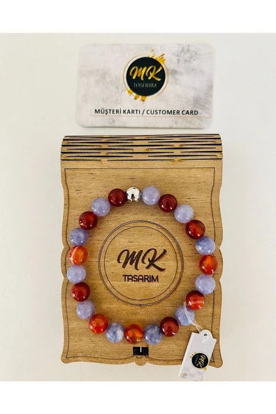 Gerçek Mor Kuvars Gerçek Kahverengi Akik Bileklik |mktasarım Özel Kutusunda |özel Müşteri Kartlı ürün görseli