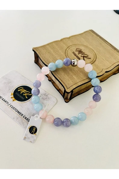 Gerçek Mavi-pembe-mor Kuvars Taşı Bileklik - Resim 2