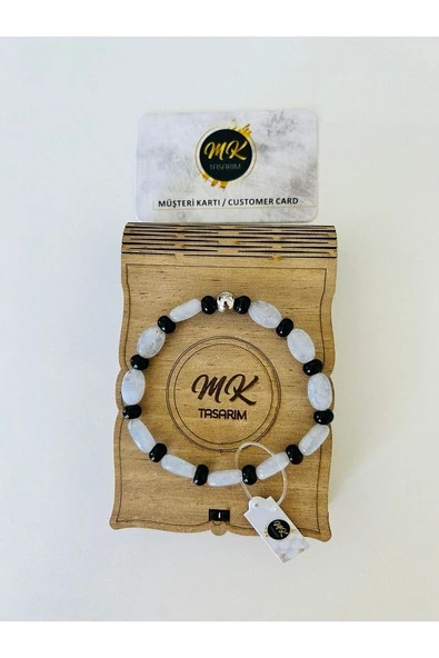 Gerçek Mavi Akik- Siyah Akik Bileklik| Mktasarım Özel Kutusunda | Mktasarım Özel Müşteri Kartlı - Resim 4