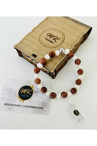Gerçek Inci Gerçek Kahve Yıldız Taşı Bileklik |mktasarım Özel Kutusunda |özel Müşteri Kartlı - 4