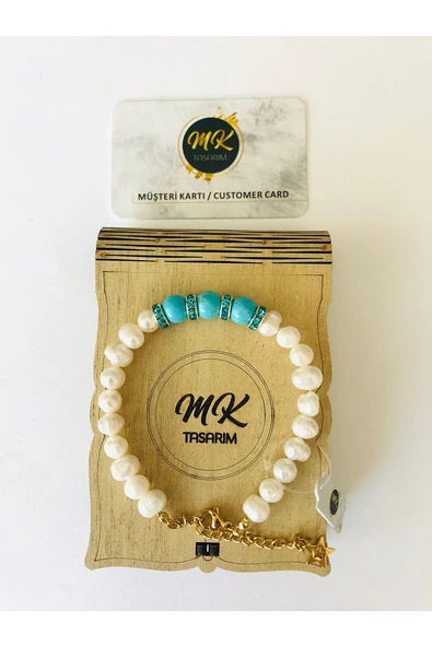 MK TASARIM GERÇEK İNCİ -MAVİ TURKUAZ BİLEKLİK MKT2011 ürün görseli