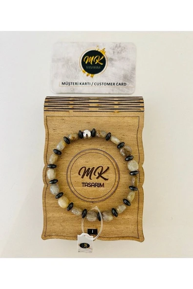 Gerçek Labrodorit Gerçek Hematit Taşı Bileklik | |mktasarım Özel Kutusunda - Resim 2