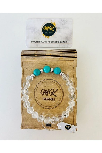 Gerçek Kristal Kuvars - Turkuaz Taşı Bileklik | Özel Kutusunda | Müşteri Kartlı Mkt0003 - Resim 4