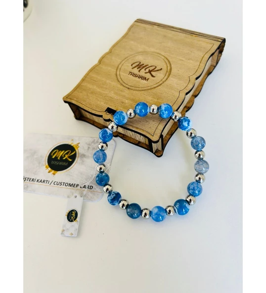 MK TASARIM GERÇEK MAVİ AKİK TAŞI BİLEKLİK MK.016.004 - Resim 2