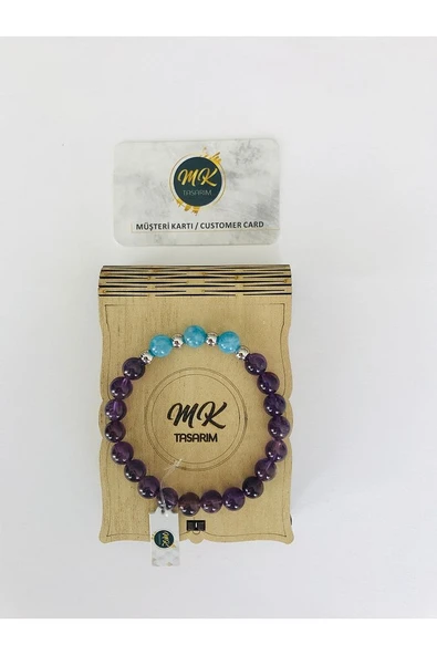 MK TASARIM GERÇEK AMETİST MAVİ KUVARS TAŞI BİLEKLİK MKT38001 ürün görseli