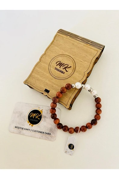 Gerçek Kahve Yıldız Taşı-gerçek Inci Bileklik | Mktasarım Özel Tasarım Kutusunda|özel Müşteri Kartlı - 6