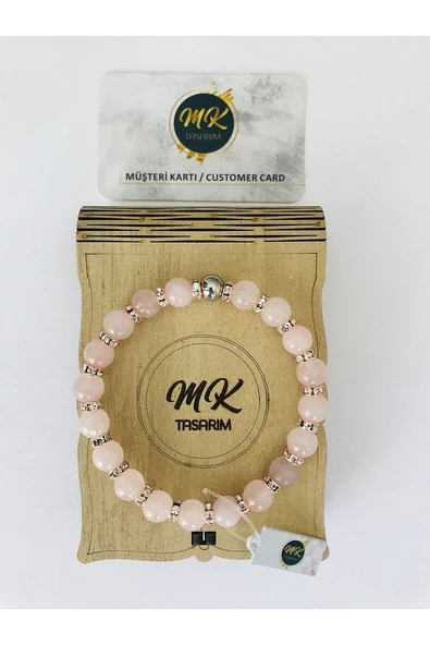 MK TASARIM GERÇEK PEMBE KUVARS BİLEKLİK MKT26001 - 1