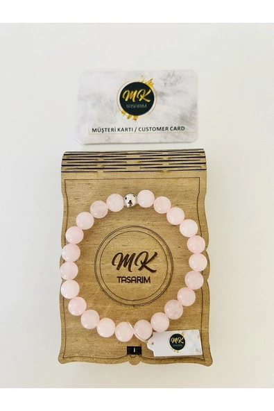 Gerçek Pembe Kuvars Taşı Bileklik | Mktasarım Özel Kutusunda | Mktasarım Özel Müşteri Kartlı ürün görseli