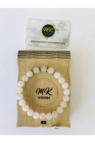 MK TASARIM GERÇEK PEMBE (GÜL)  KUVARS TAŞI BİLEKLİK %100 ORIJINAL BİLEKLİK MKT9003 ürün görseli