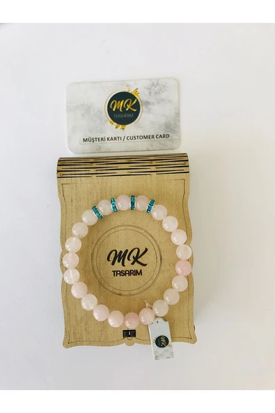 MK TASARIM GERÇEK PEMBE (GÜL) KUVARS TAŞI %100 ORIJINAL BİLEKLİK MKT9004 ürün görseli