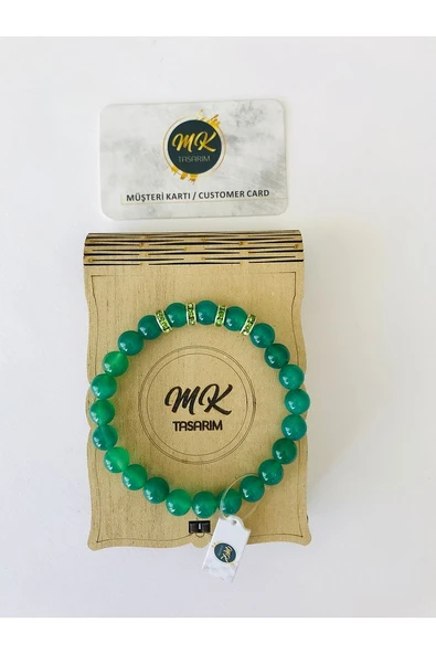 MK TASARIM GERÇEK  YEŞİL AKİK TAŞI %100 ORIJINAL BİLEKLİK MKT9002 ürün görseli
