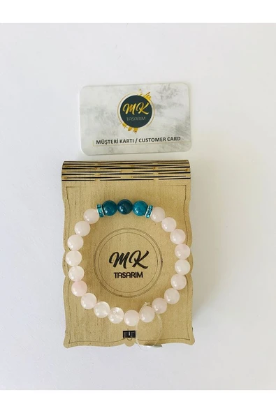 MK TASARIM GERÇEK PEMBE (GÜL) KUVARS TAŞI -APATİT TAŞI %100  ORIJINAL BİLEKLİK MKT11001 ürün görseli