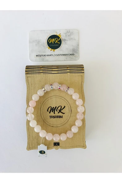 MK TASARIM GERÇEK PEMBE (GÜL) KUVARS TAŞI %100 ORIJINAL BİLEKLİK MKT9001 ürün görseli