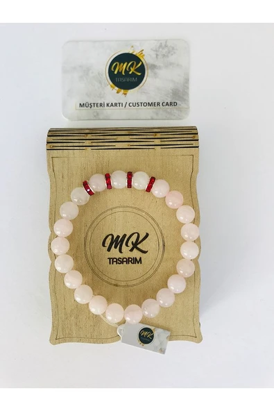 MK TASARIM GERÇEK PEMBE KUVARS TAŞI BİLEKLİK MKT5003 ürün görseli