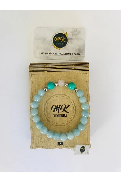 MK TASARIM GERÇEK  MAVİ PEMBE KUVARS VE TURKUAZ TAŞI BİLEKLİK MKT18001 ürün görseli