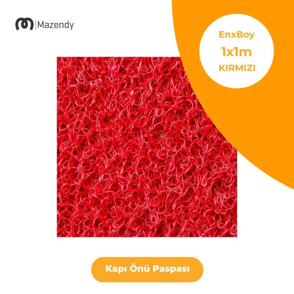 Kıvırcık Paspas 1x1m 14mm Kırmızı Kapı Önü Kaymaz Dış Mekan Halısı