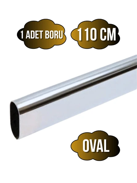 Metal Krom Oval Askı Borusu Mobilya Askı Borusu(METAL)(KROM)(OVAL)(EN:15MM BOY:30MM) Krom 110cm ürün görseli