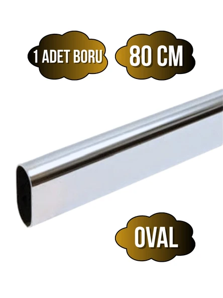 Metal Krom Oval Askı Borusu Mobilya Askı Borusu(METAL)(KROM)(OVAL)(EN:15MM BOY:30MM) Krom 80cm - 1