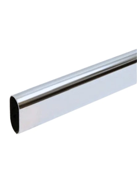 Metal Oval Krom Mobilya Dolap Askı Borusu(KROM)(OVAL)(2 ADET AYAKLI KAPALI FLANŞ-1 ADET BORU) Krom 60cm - Resim 2