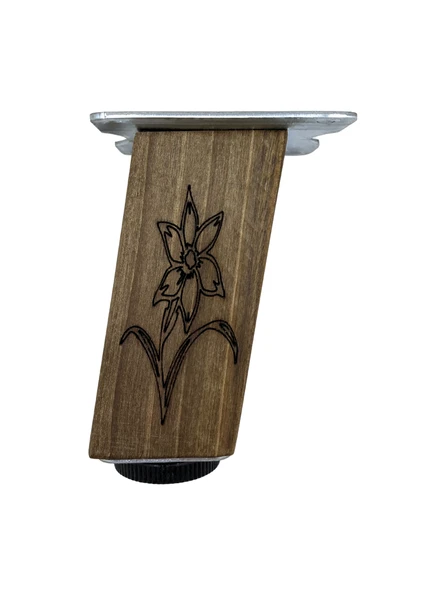 Kale Eğimli Ayarlı Çiçek Desenli Ahşap Ayak Mobilya Masa ve Dolap Ayağı(KOYU CEVİZ)(CEVİZ AĞACI) Ceviz 18cm 18cm - 2 ADET - Resim 2