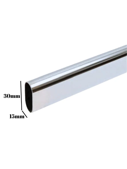 Metal Oval Krom Mobilya Dolap Askı Borusu(KROM)(OVAL)(2 ADET AYAKLI AÇIK FLANŞ-1 ADET BORU) Krom 40cm - Resim 3