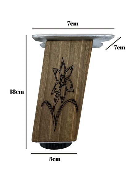 Kale Eğimli Ayarlı Çiçek Desenli Ahşap Ayak Mobilya Masa ve Dolap Ayağı(KOYU CEVİZ)(CEVİZ AĞACI) Ceviz 18cm 18cm - 2 ADET - Resim 5