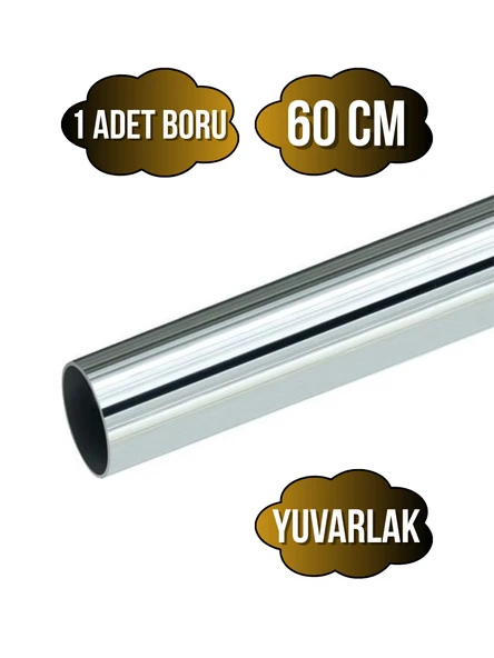 Yuvarlak Metal Askı Borusu Mobilya Askı Borusu(YUVARLAK)(KROM)(METAL)(ÇAP:25MM) Krom 60cm - 1