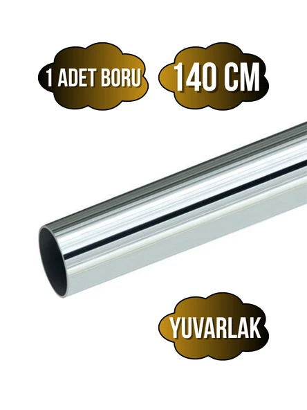 Yuvarlak Metal Askı Borusu Mobilya Askı Borusu(YUVARLAK)(KROM)(METAL)(ÇAP:25MM) Krom 140cm - 1