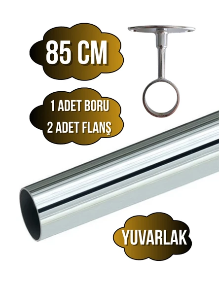 Metal Yuvarlak Krom Mobilya Dolap Askı Borusu(2 ADET AYAKLI AÇIK FLANŞ-1 ADET BORU)(KROM)(ÇAP:25MM) Krom 85cm ürün görseli 1