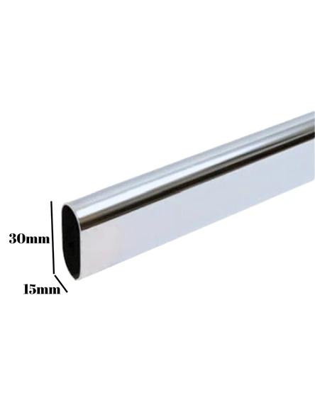 Metal Oval Krom Mobilya Dolap Askı Borusu(KROM)(OVAL)(2 ADET AYAKLI KAPALI FLANŞ-1 ADET BORU) Krom 60cm - Resim 3
