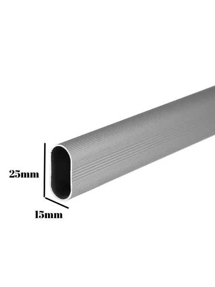 Alüminyum Oval Dolap Mobilya Askı Borusu(2 ADET AYAKLI AÇIK FLANŞ-1 ADET BORU)(EN:15MM BOY:25MM) 45cm - 3