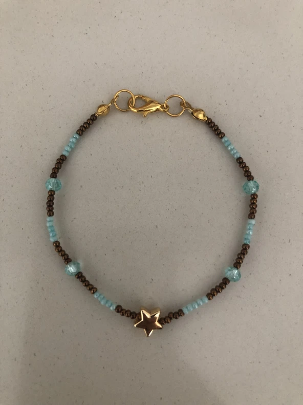 KAHVE TURKUAZ YILDIZ FİGÜRLÜ BİLEKLİK - 2