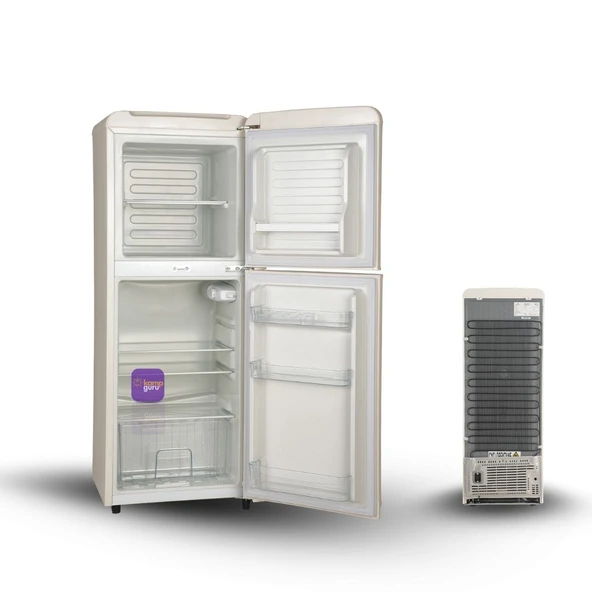 Cool Life Çift Sistem Retro 138 12/24/220 V Bej Buzdolabı ürün görseli 1