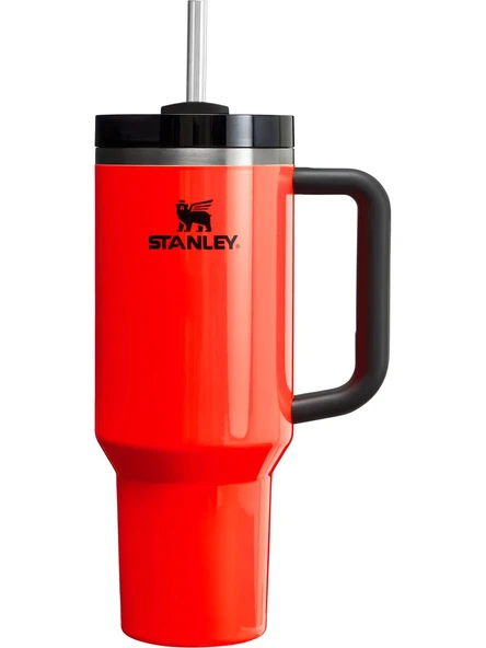 Stanley Quencher Pipetli Termos 1,18 Lt Neon Siyah-Turuncu