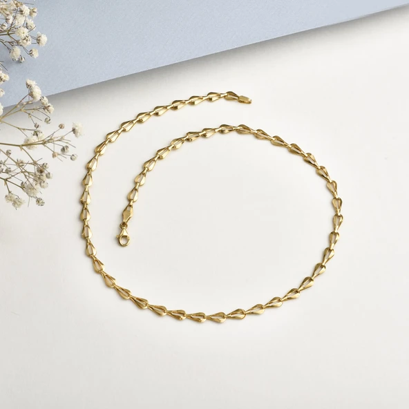 14 Ayar Altın Kaplama İtalyan Gösterişli ve Hafif Zincir Gümüş Kolye - NP00100 - Resim 4