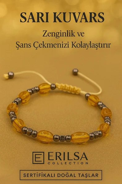 Sertifikalı Sarı Kuvars Taşı Bileklik Zenginlik Enerjisini Artırır ve Şans Alanınızı Genişletir ürün görseli