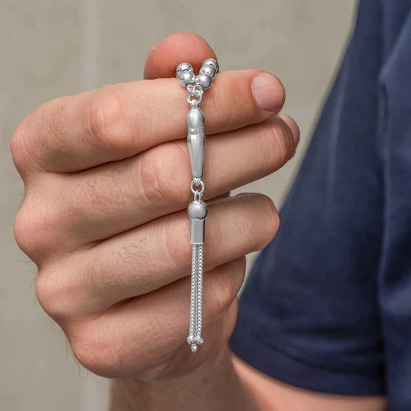 Gümüş Yuvarlak Küçük Boy Erkek Tesbih - 3