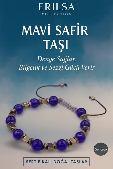 Sertifikalı Sentetik Mavi Safir Taşı Bileklik – Bilgelik, Sezgi ve Denge Enerjisi ürün görseli