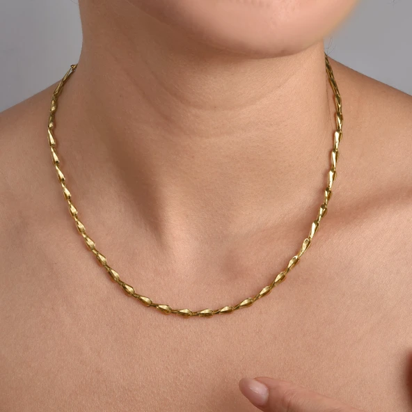 14 Ayar Altın Kaplama İtalyan Gösterişli ve Hafif Zincir Gümüş Kolye - NP00100 ürün görseli 1