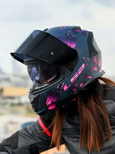 LS2 STORM 2 BURST MAT SİYAH-PEMBE KASK - Resim 5