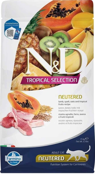 N&D Tropical Selection Düşük Tahıllı Kuzulu Tropikal Meyveli Kısırlaştırılmış Yetişkin Kedi Maması 10 Kg ürün görseli 1