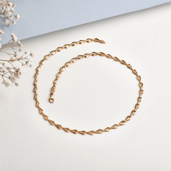 14 Ayar Altın Kaplama İtalyan Gösterişli ve Hafif Zincir Gümüş Kolye - NP00100 - Resim 5